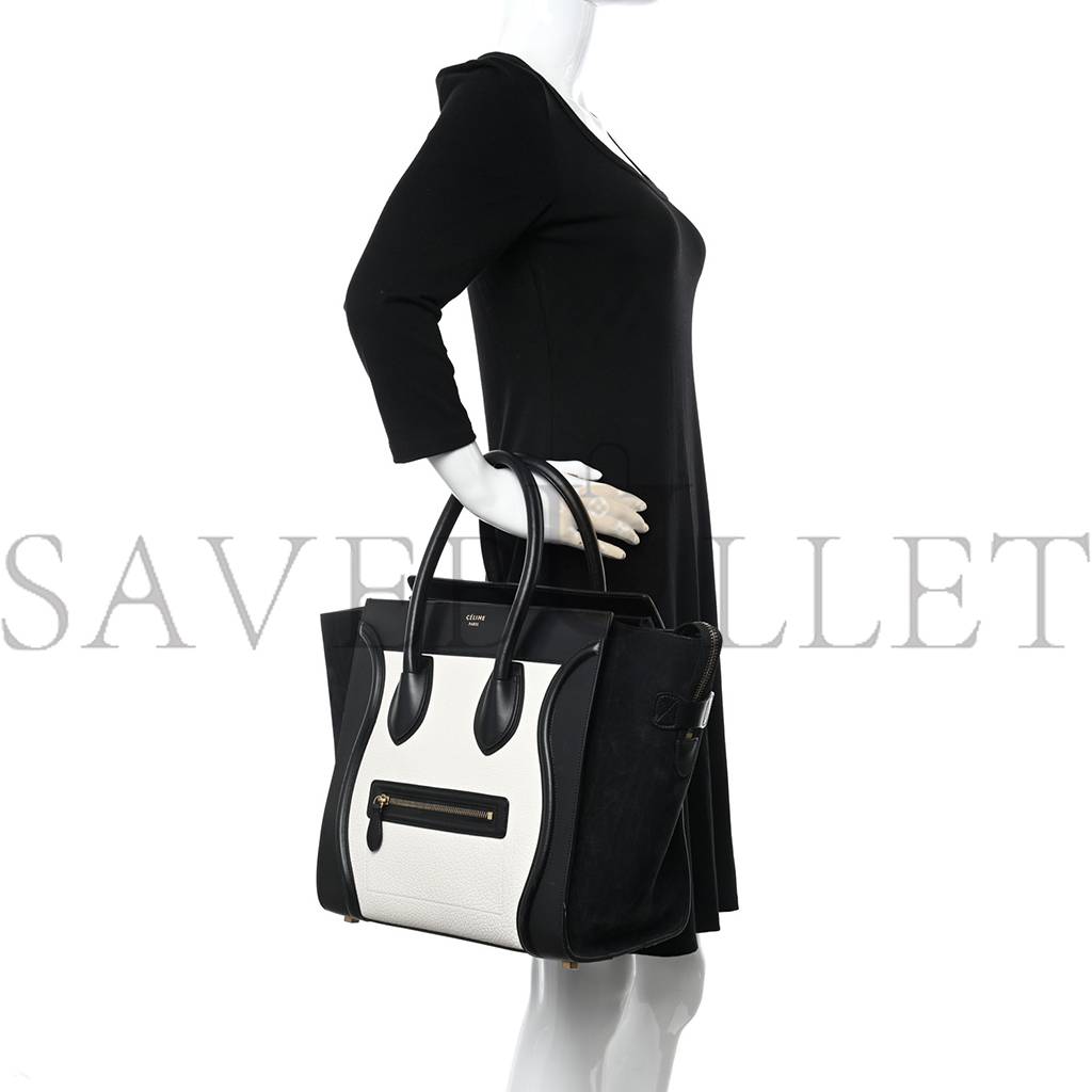 Ce**e bullhide calfskin mini bi-color luggage black white (34*30*17cm)