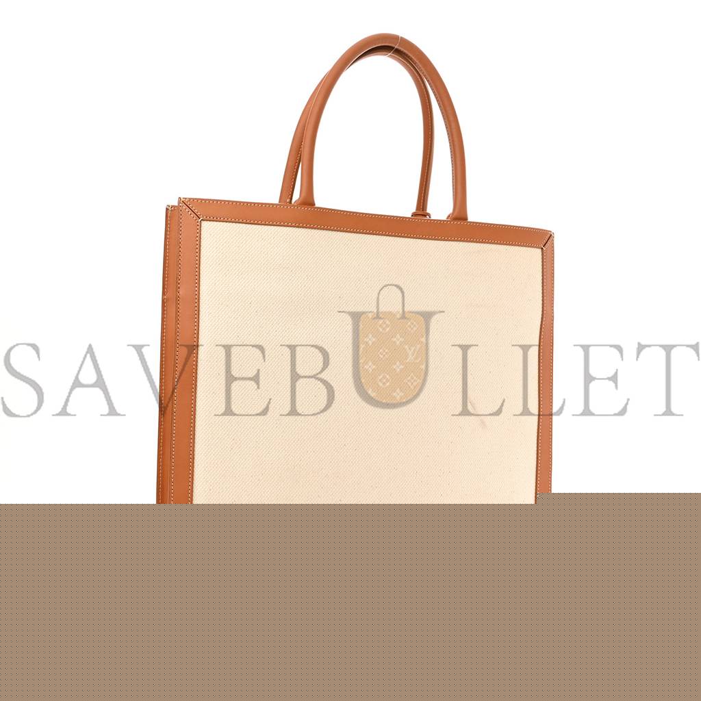 Ce**e canvas calfskin logo print vertical cabas natural tan (39*36*9cm)