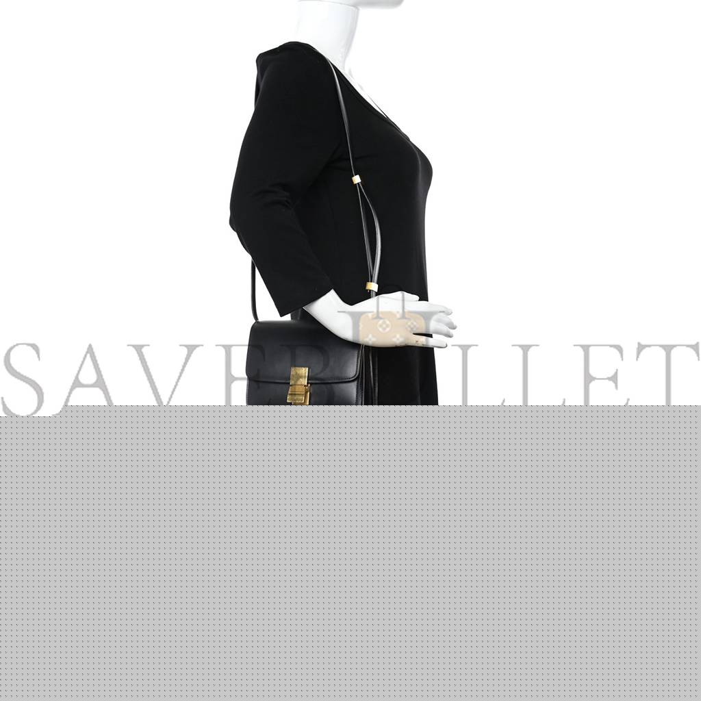 Ce**e box calfskin small classic box flap bag black (17*13*8cm)