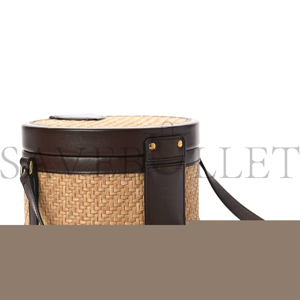 Ce**e raffia calfskin triomphe medium tambour bag natural (18*18*12cm)