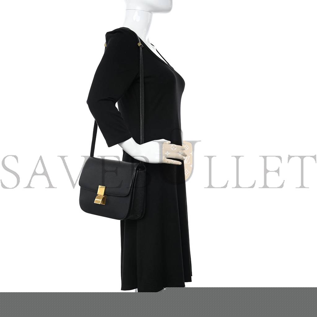 Ce**e liege calfskin medium classic box flap bag black (24*18*7cm)
