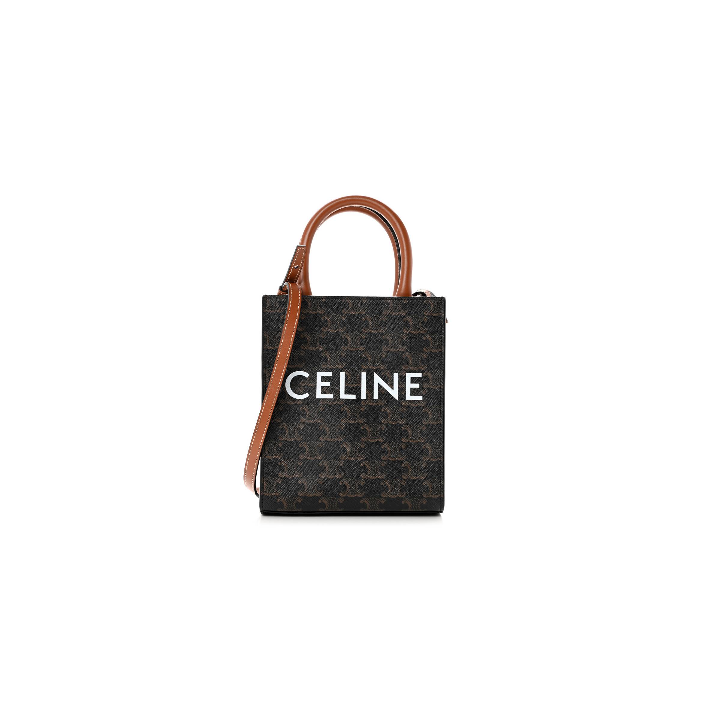 Ce**e triomphe canvas calfskin mini vertical cabas tan (25*20*17cm)