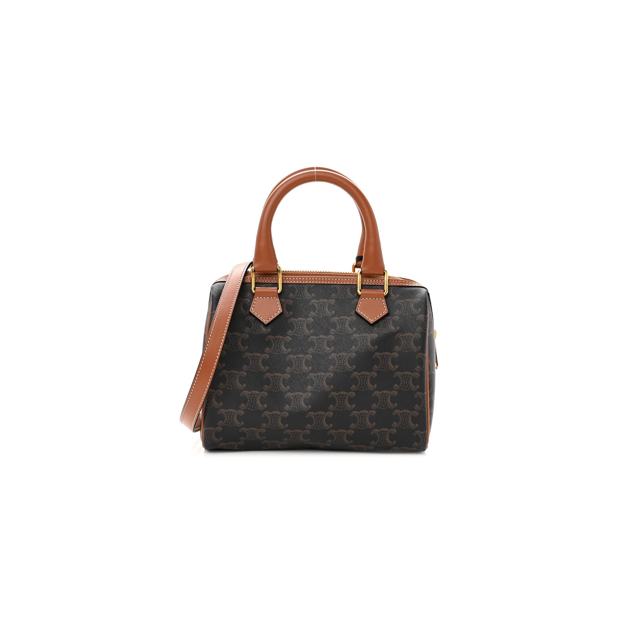 Ce**e triomphe canvas calfskin small boston bag tan (20*15*10cm)