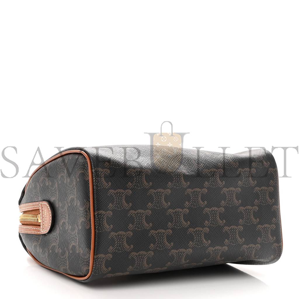 Ce**e triomphe canvas calfskin small boston bag tan (20*15*10cm)