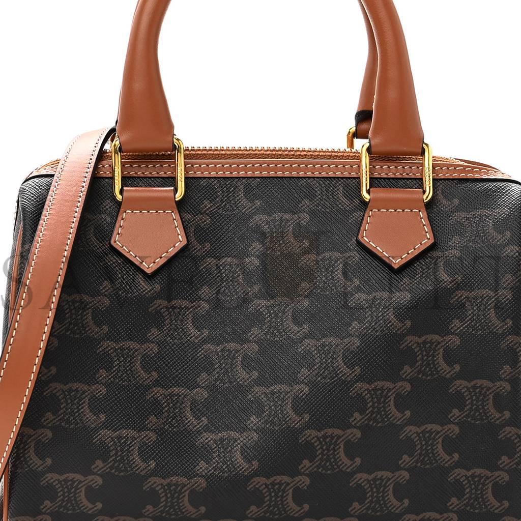 Ce**e triomphe canvas calfskin small boston bag tan (20*15*10cm)