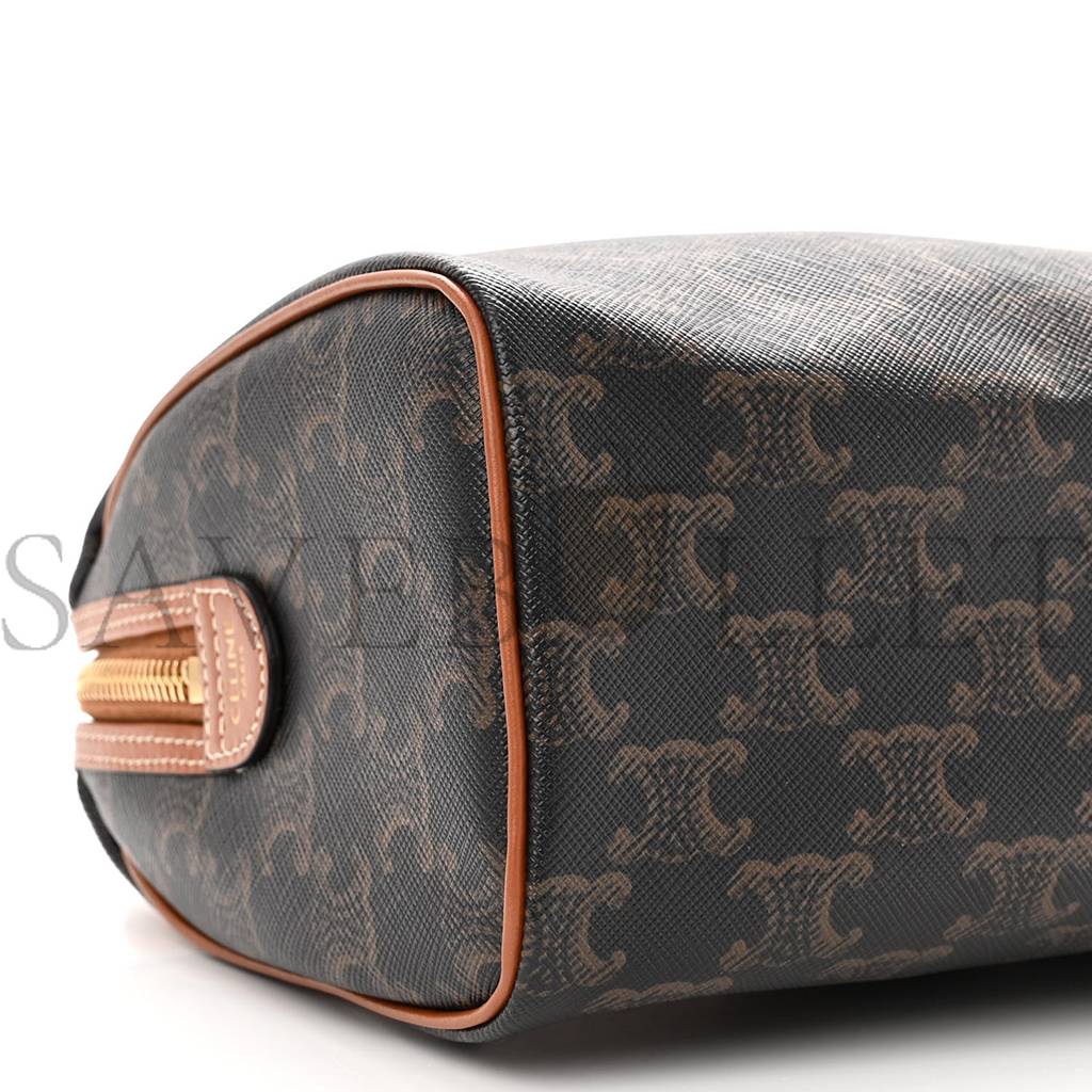 Ce**e triomphe canvas calfskin small boston bag tan (20*15*10cm)