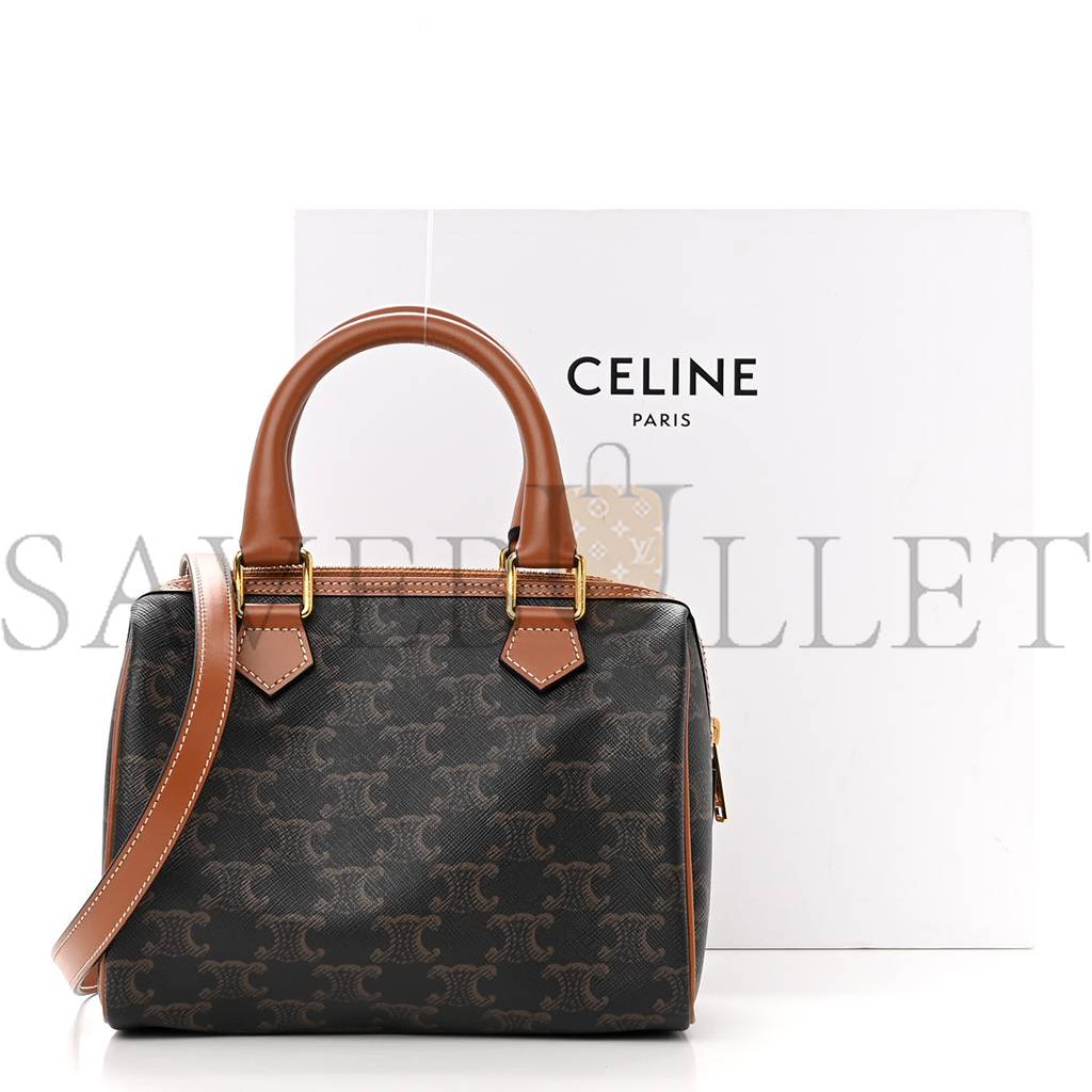 Ce**e triomphe canvas calfskin small boston bag tan (20*15*10cm)