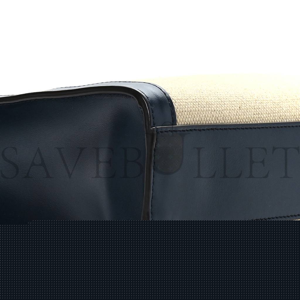 Ce**e canvas calfskin logo print small vertical cabas natural navy (32*28*8cm)