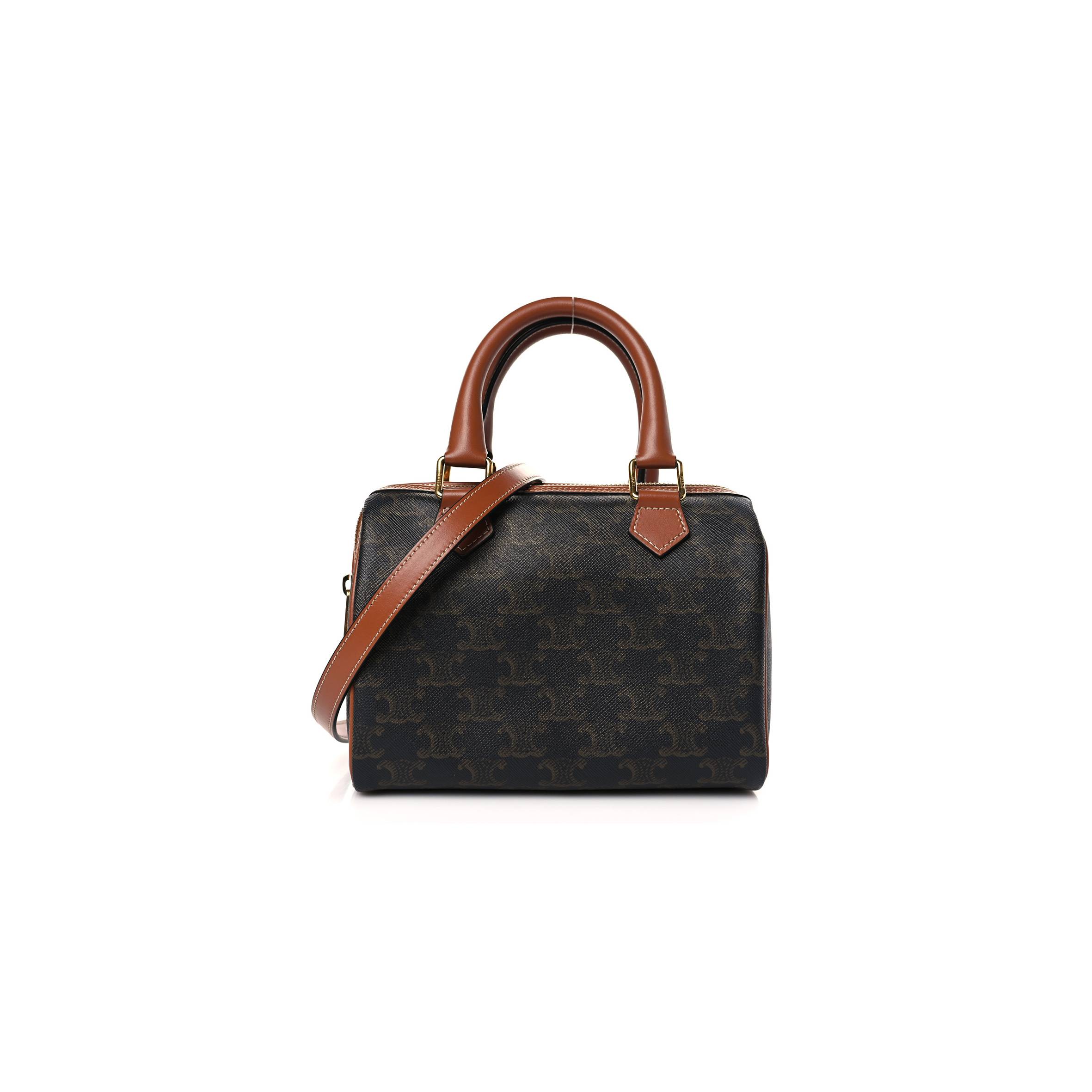Ce**e triomphe canvas calfskin small boston bag tan (20*15*11cm)