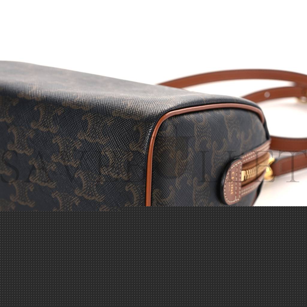 Ce**e triomphe canvas calfskin small boston bag tan (20*15*11cm)