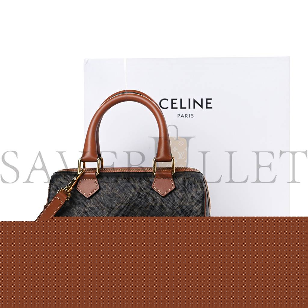Ce**e triomphe canvas calfskin small boston bag tan (20*15*11cm)