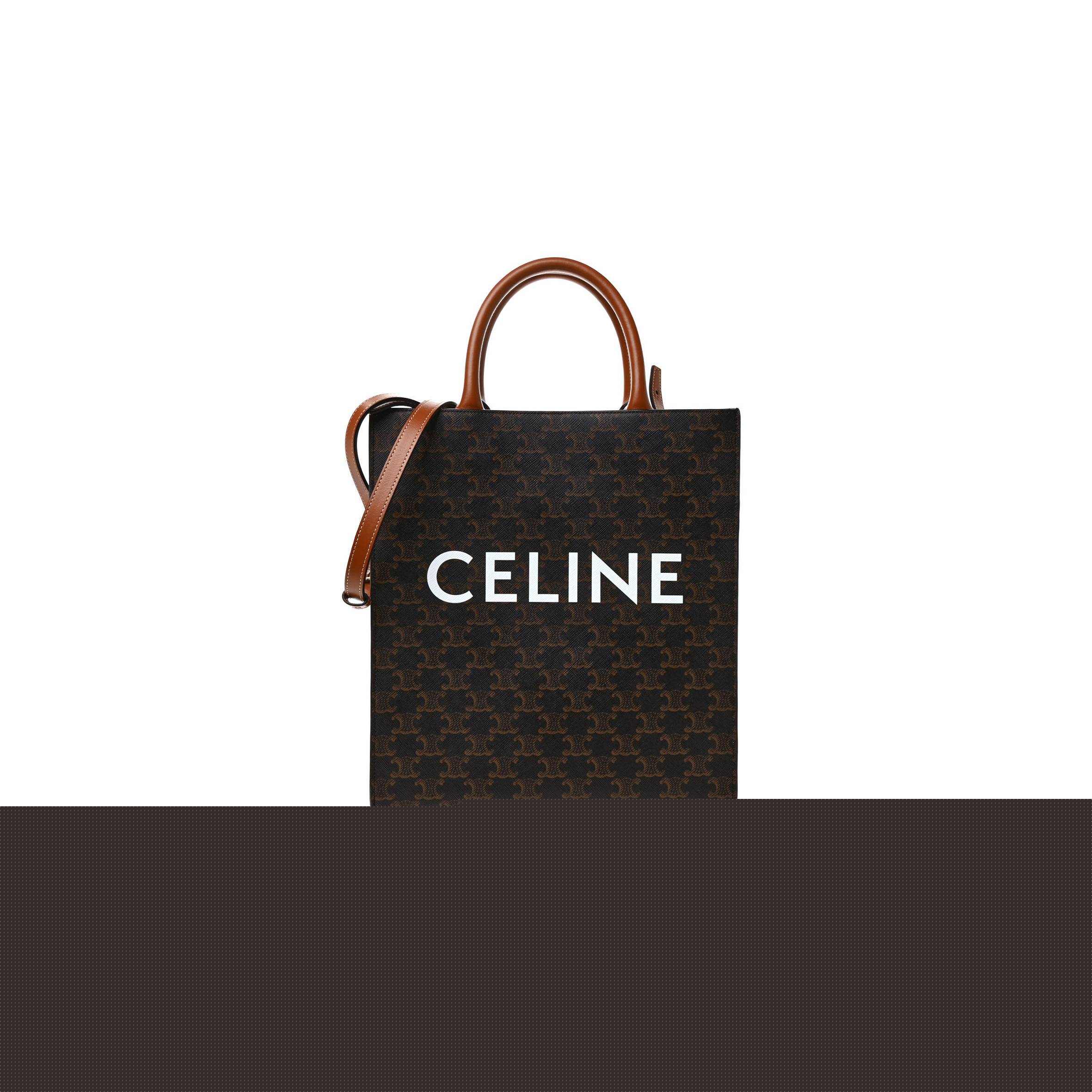 Ce**e triomphe canvas calfskin small vertical cabas tan (32*29*8cm)