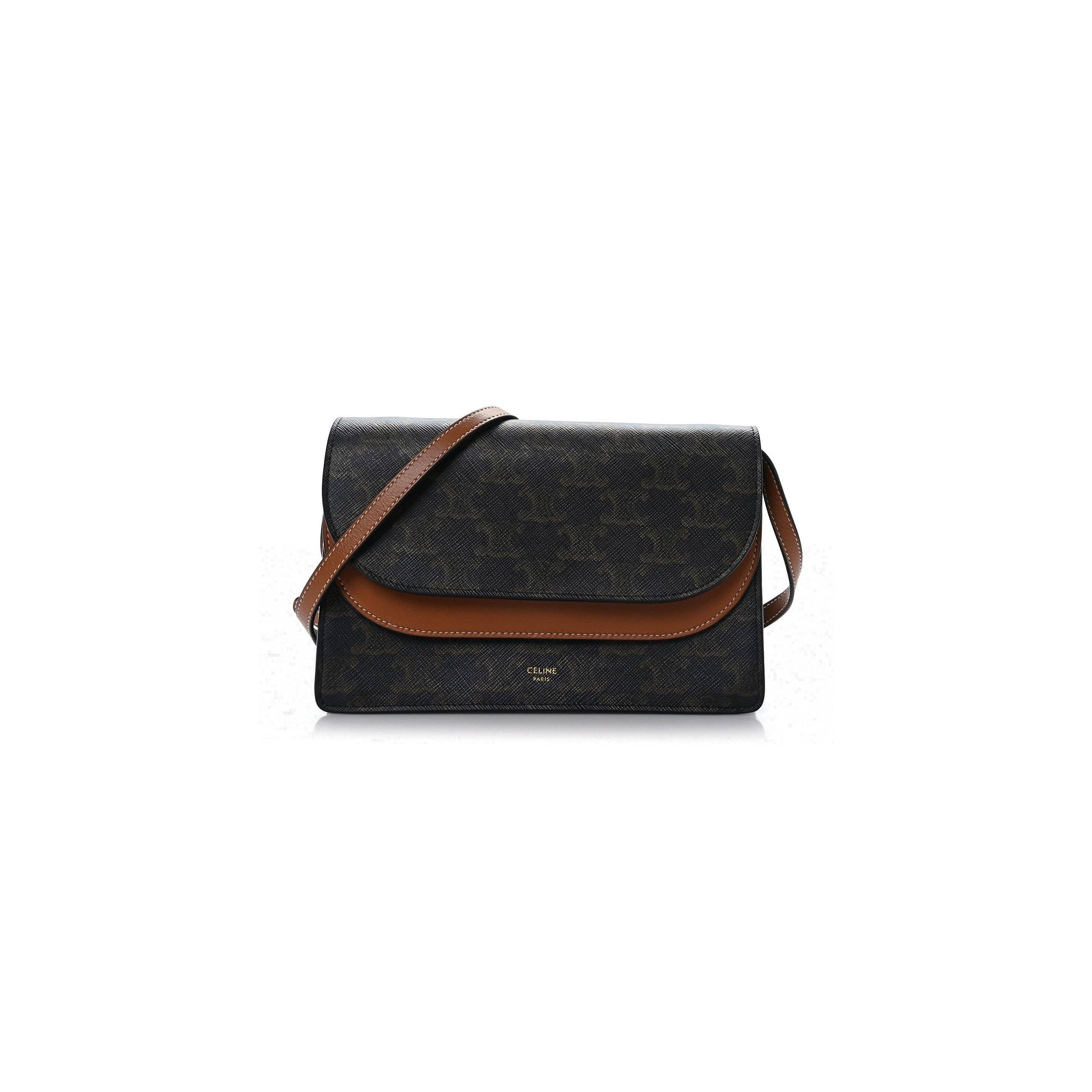 Ce**e triomphe canvas lambskin wallet on strap tan (20*13*6cm)