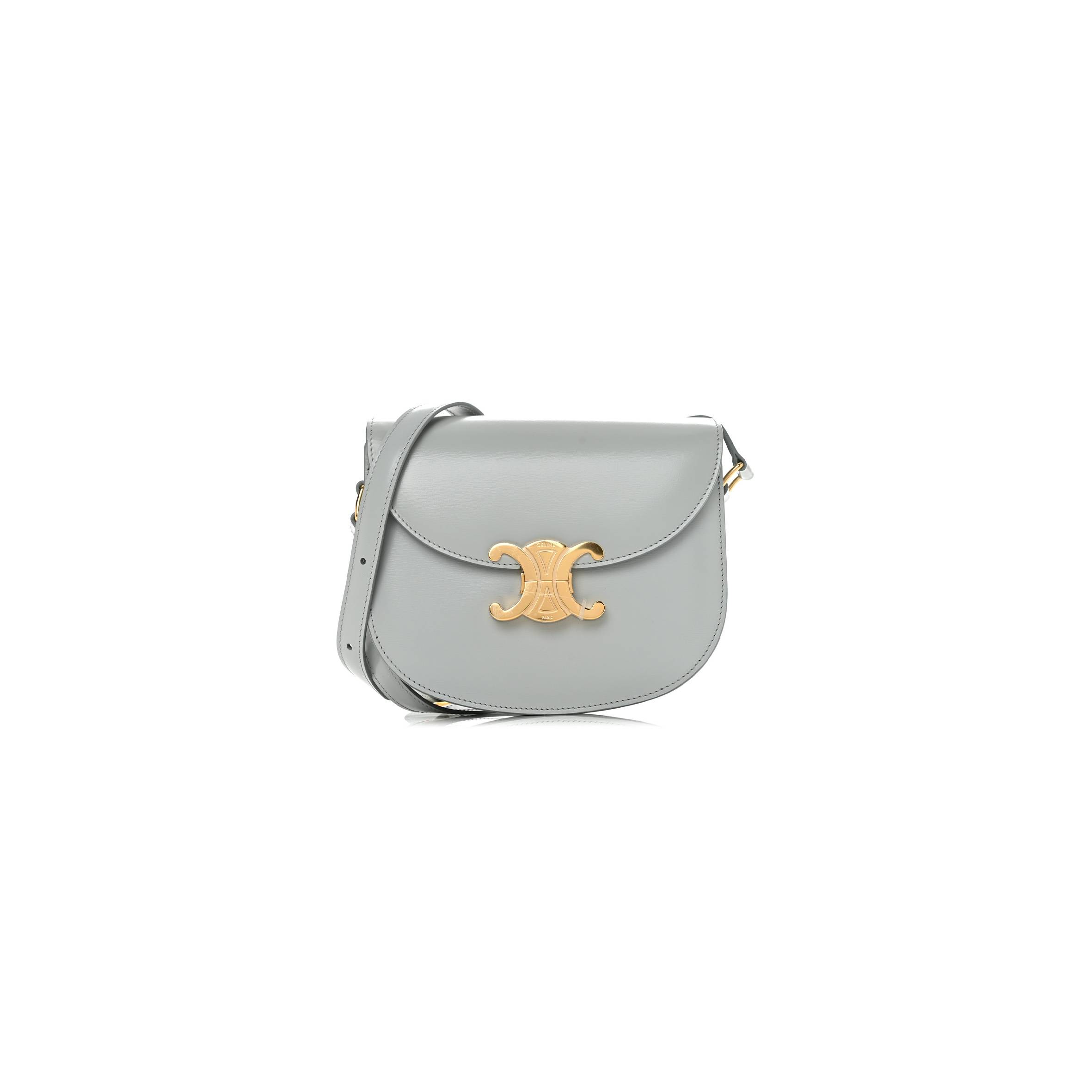 Ce**e shiny calfskin teen besace clea triomphe blue gray (18*15*5cm)