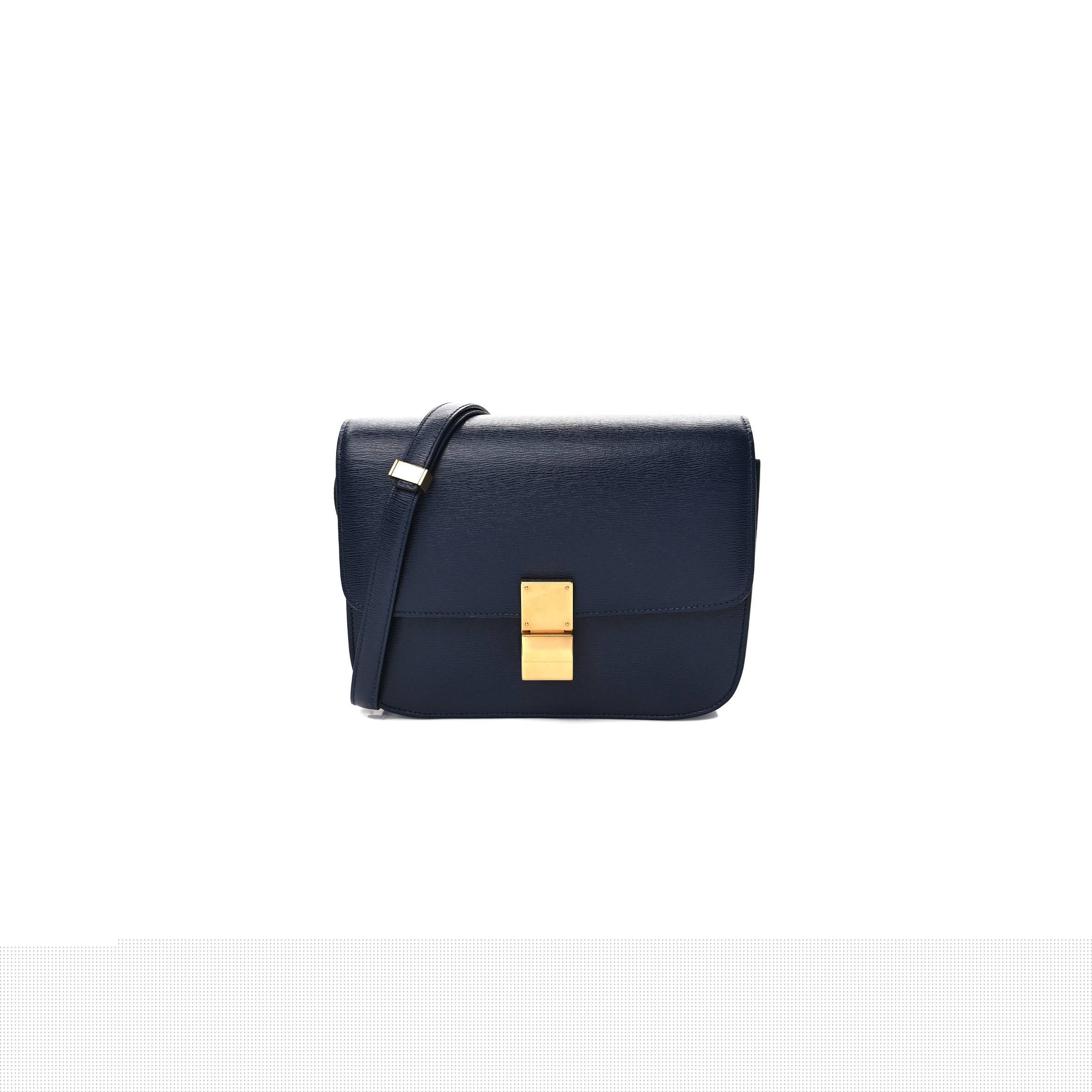 Ce**e liege calfskin medium classic box flap bag dark blue (23*18*6cm)