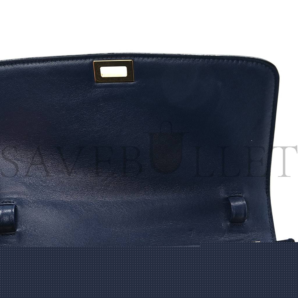 Ce**e liege calfskin medium classic box flap bag dark blue (23*18*6cm)