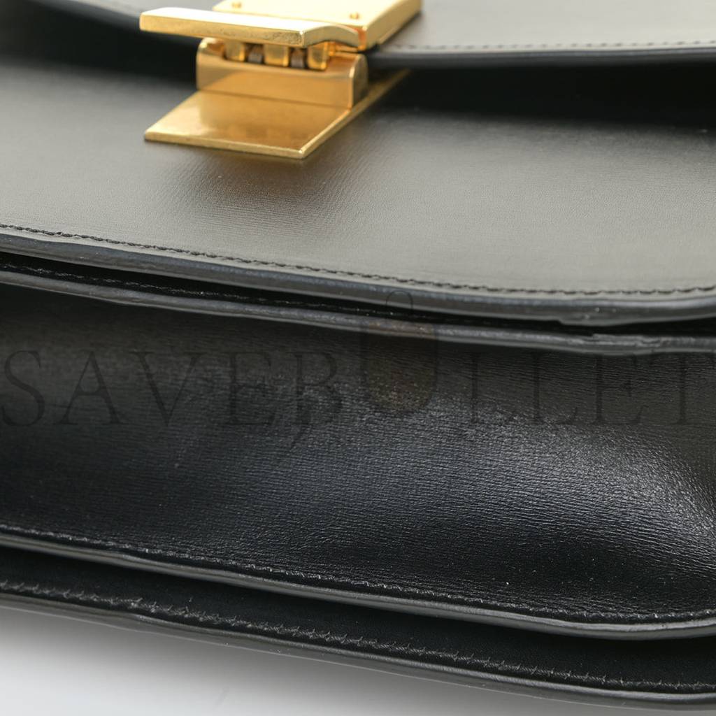 Ce**e box calfskin medium classic box flap bag black (23*18*7cm)