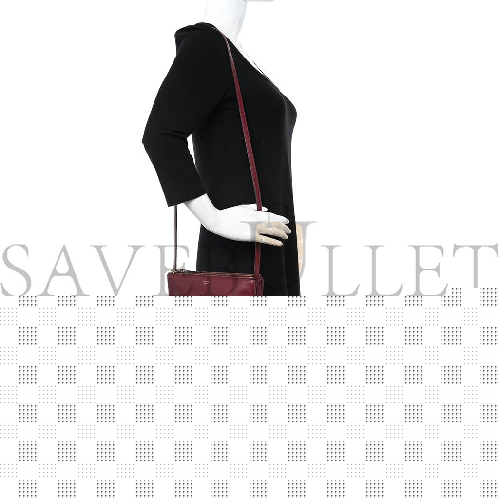 Ce**e smooth lambskin small trio crossbody bag burgundy (22*15*4cm)