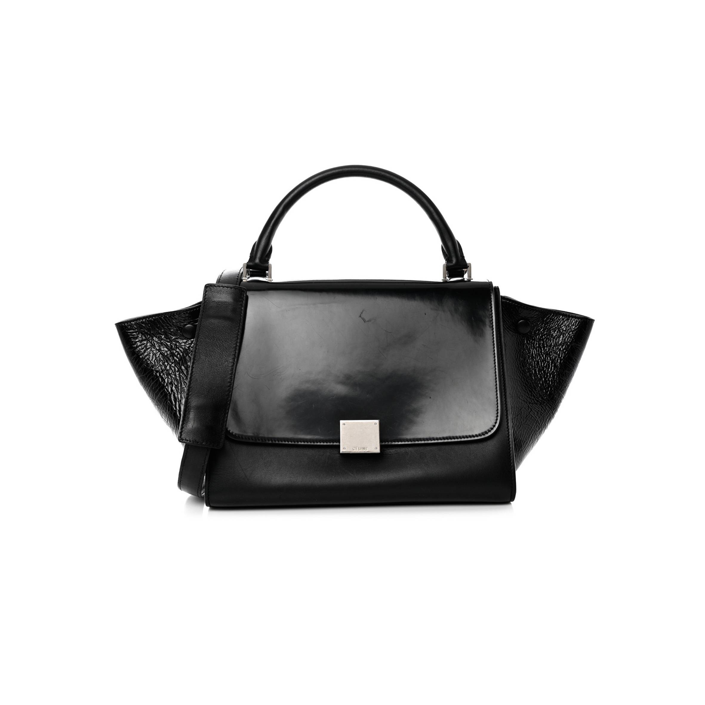 Ce**e shiny goatskin small trapeze black (27*23*17cm)