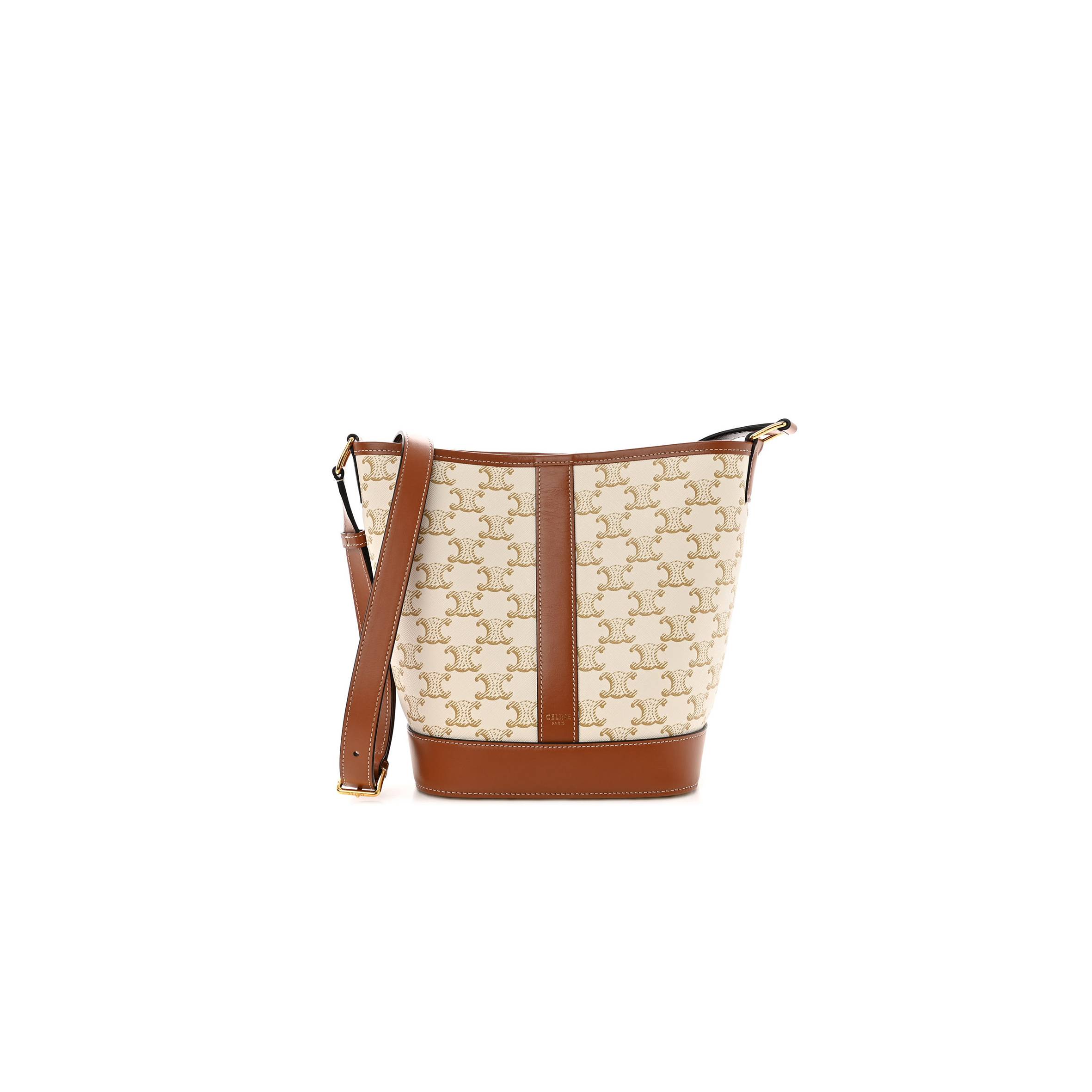 Ce**e triomphe canvas calfskin small bucket bag white (22*18*13cm)