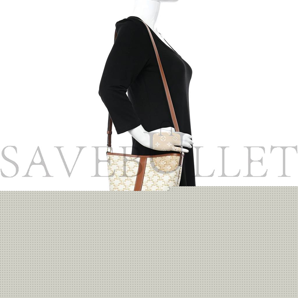 Ce**e triomphe canvas calfskin small bucket bag white (22*18*13cm)