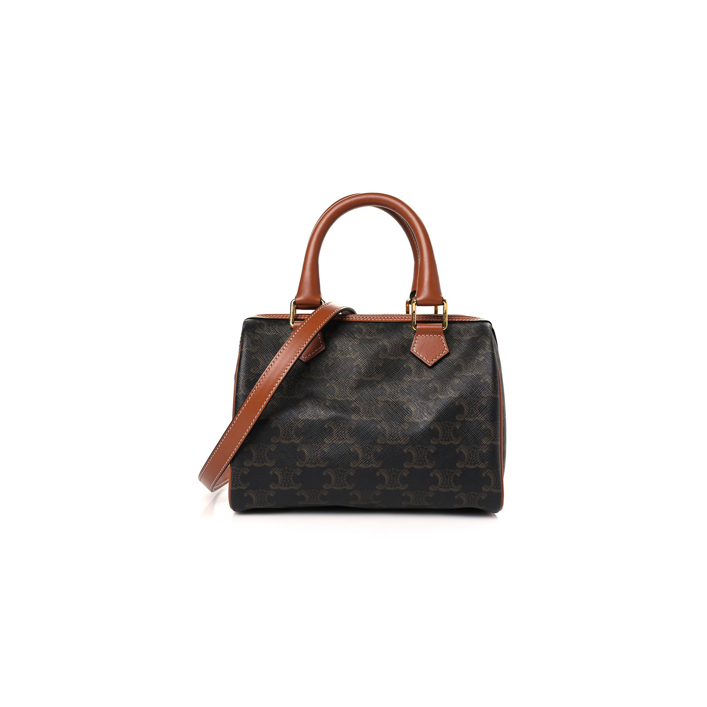 Ce**e triomphe canvas calfskin small boston bag tan  (22*18*13cm)
