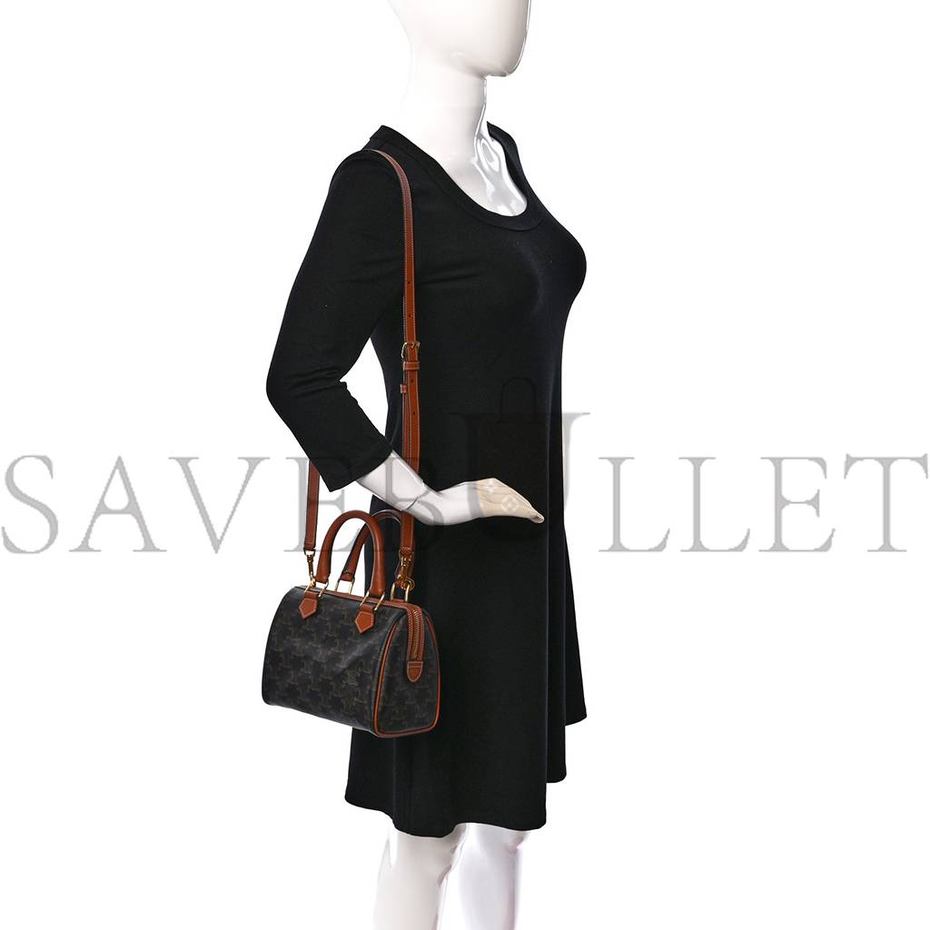 Ce**e triomphe canvas calfskin small boston bag tan  (22*18*13cm)