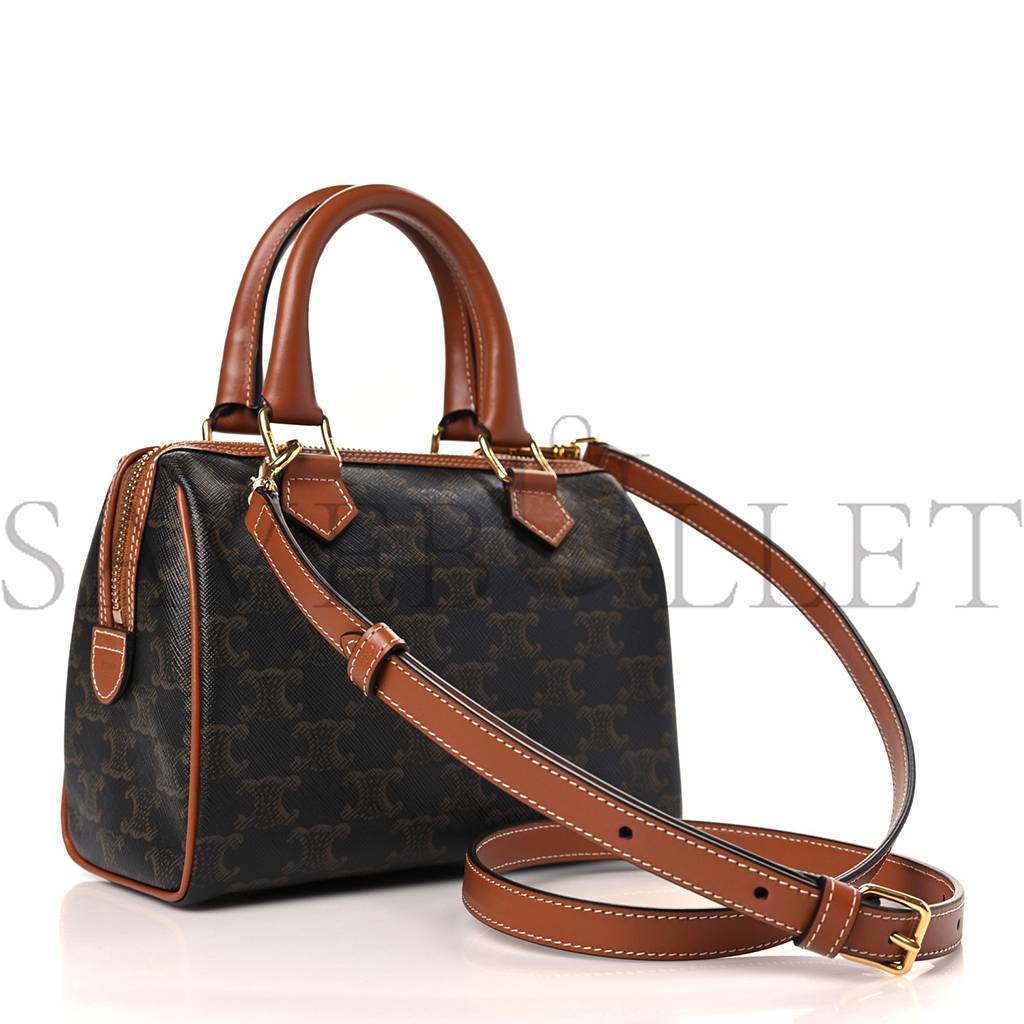 Ce**e triomphe canvas calfskin small boston bag tan  (22*18*13cm)