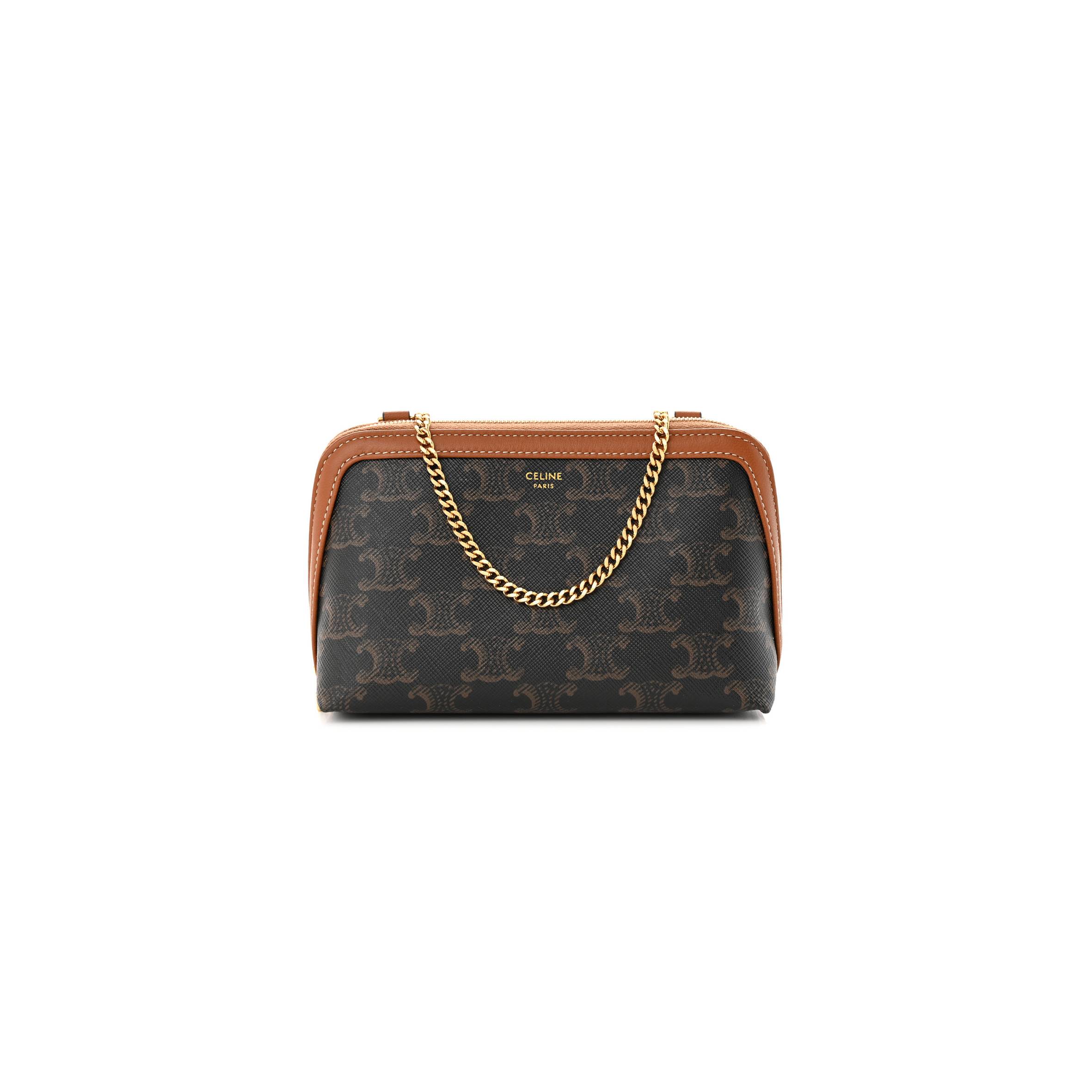Ce**e triomphe canvas calfskin mini clutch on chain tan (17*11*9cm)