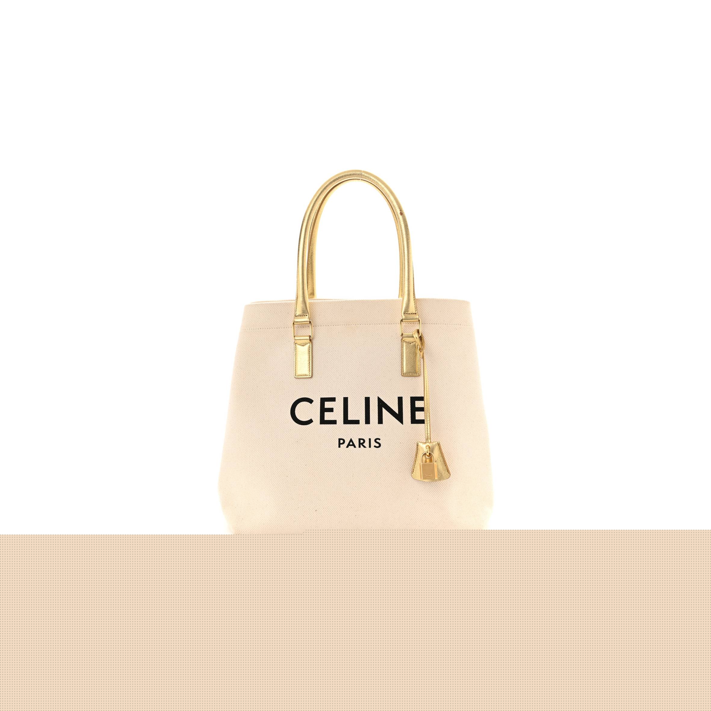 Ce**e canvas calfskin logo print small horizontal cabas gold (34*33*20cm)