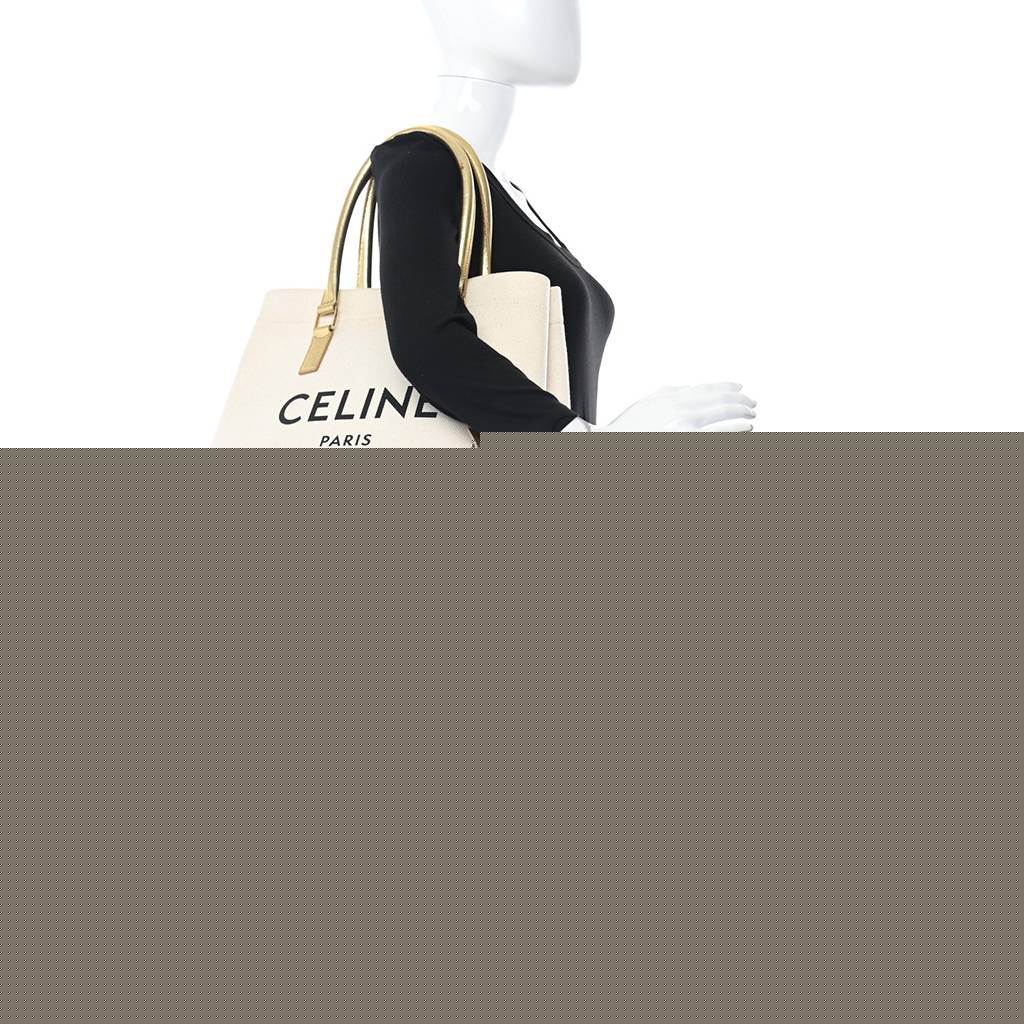 Ce**e canvas calfskin logo print small horizontal cabas gold (34*33*20cm)