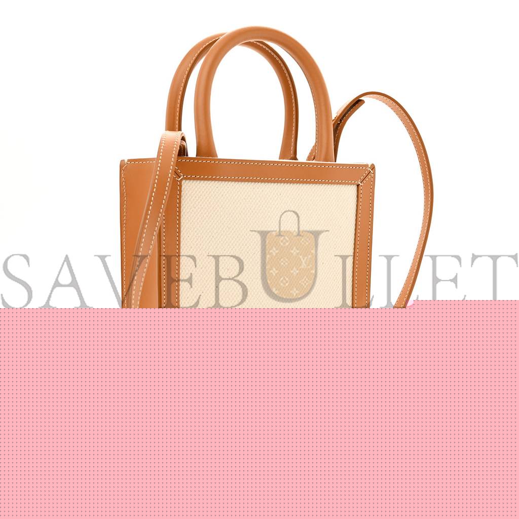 Ce**e canvas calfskin mini vertical cabas natural tan (20*17*6cm)