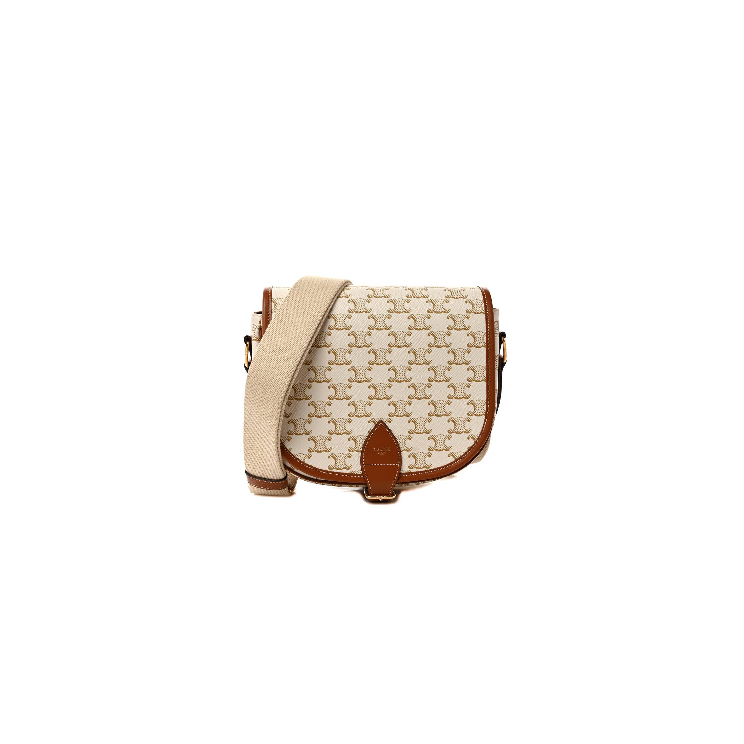 Ce**e triomphe canvas large strap folco bag white (23*18*7cm)