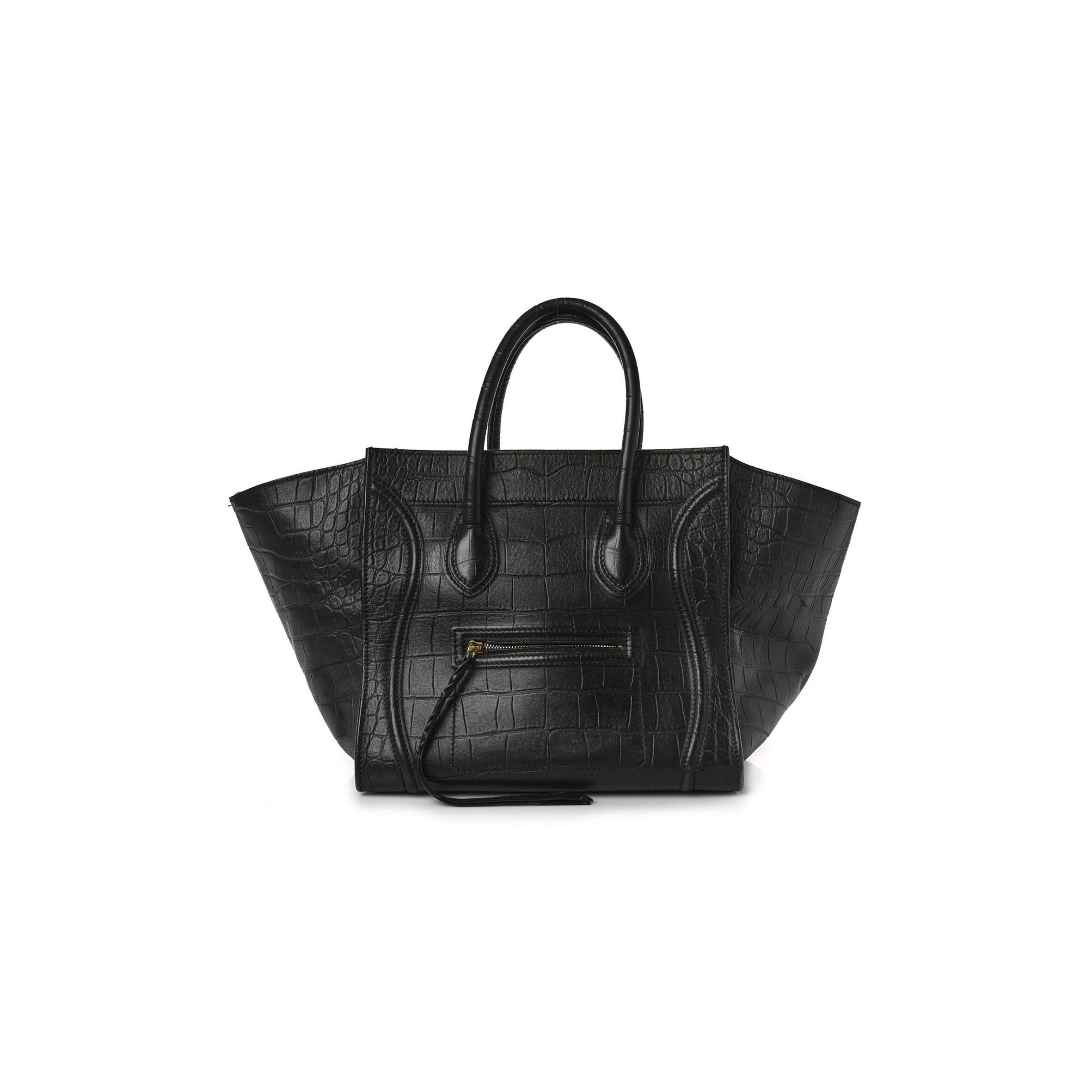 Ce**e crocodile embossed calfskin medium phantom luggage black (30*27*24cm)