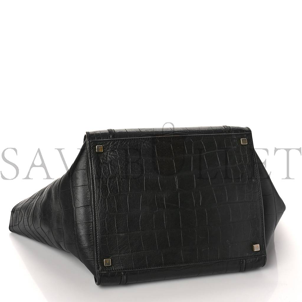 Ce**e crocodile embossed calfskin medium phantom luggage black (30*27*24cm)
