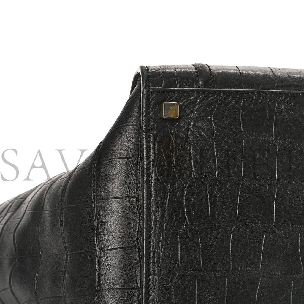 Ce**e crocodile embossed calfskin medium phantom luggage black (30*27*24cm)