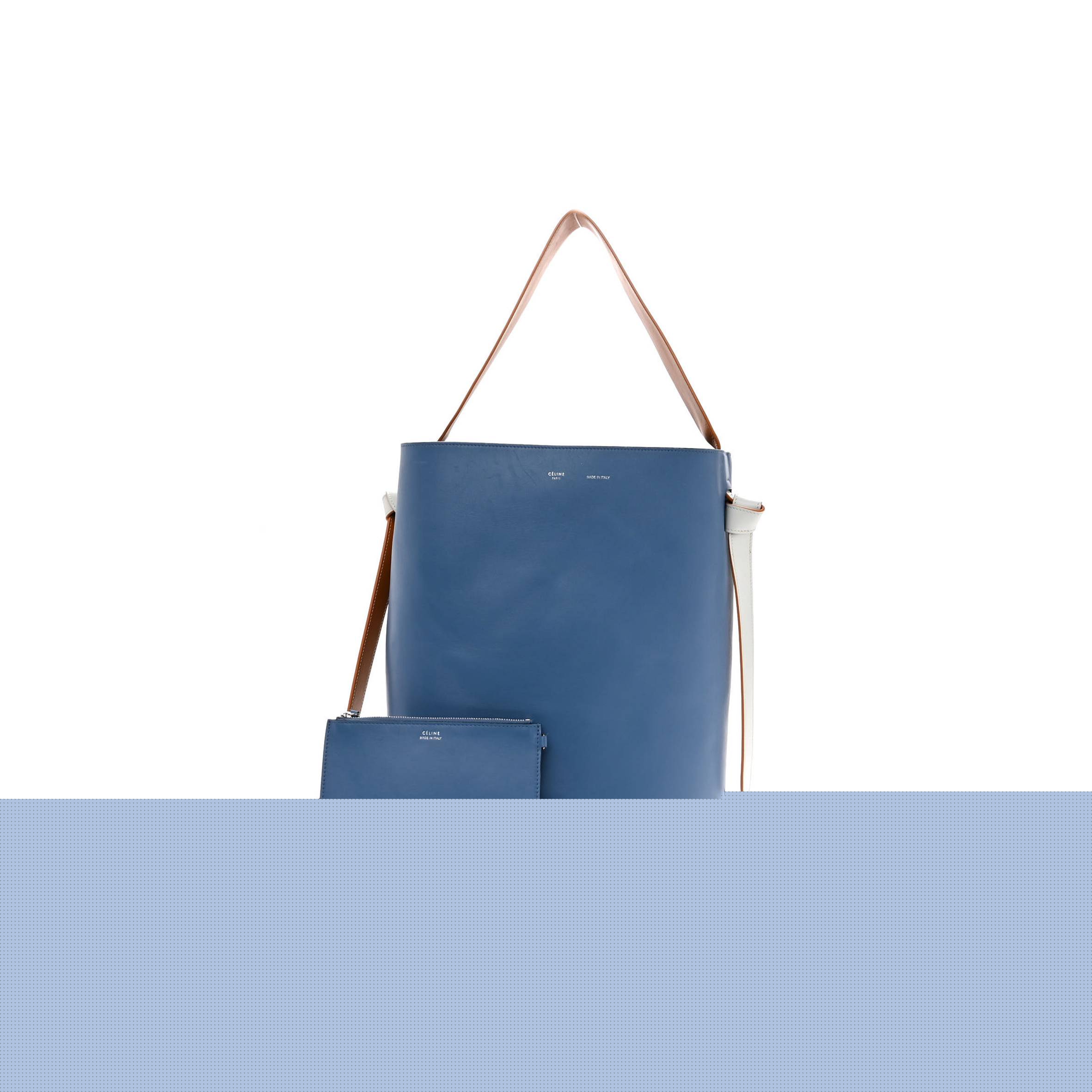 Ce**e shiny smooth calfskin small twisted cabas washed blue black (36*26*11cm)
