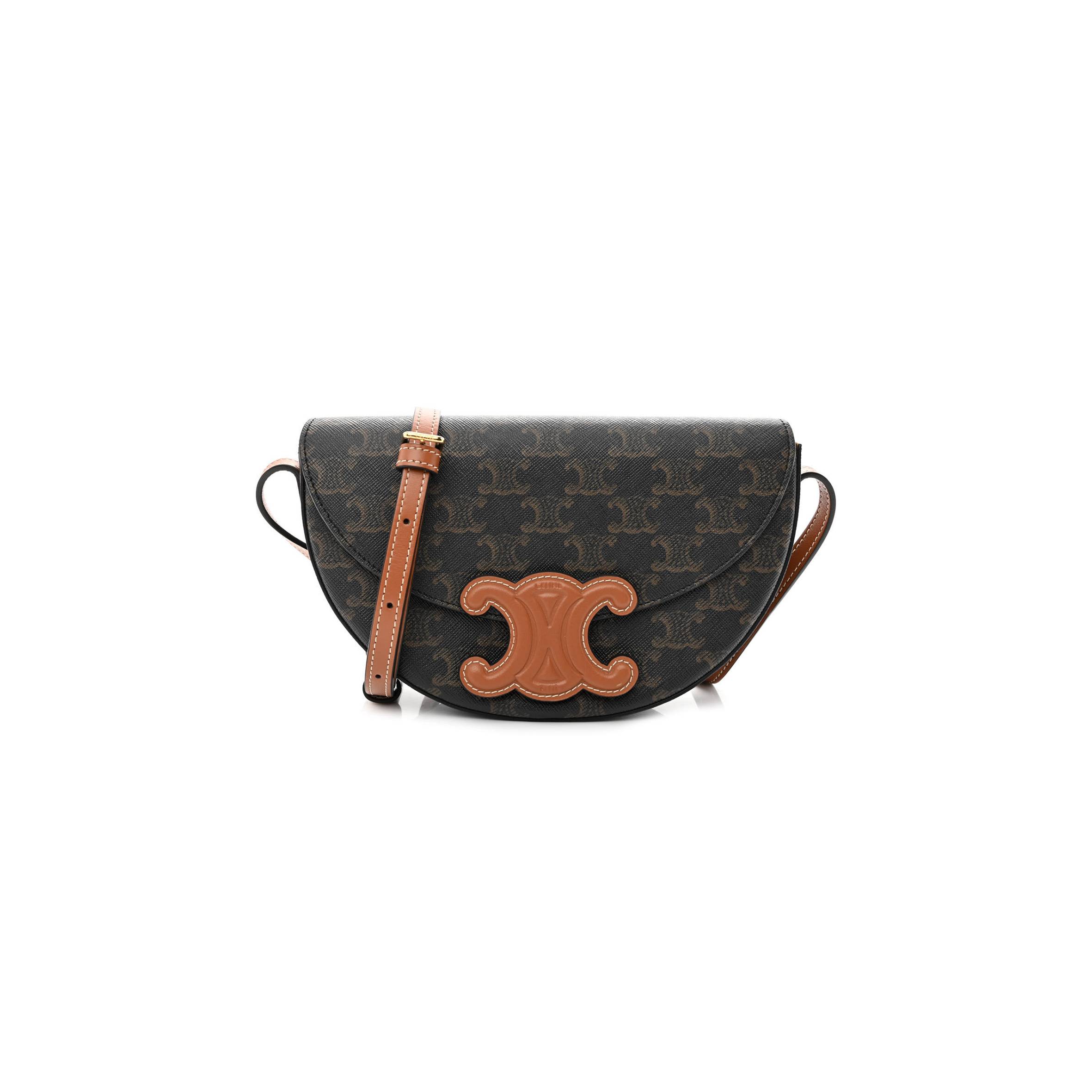 Ce**e calfskin triomphe canvas besace tan (22*14*6cm)