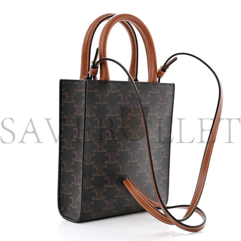 Ce**e triomphe canvas calfskin mini vertical cabas tan (20*17*6cm)