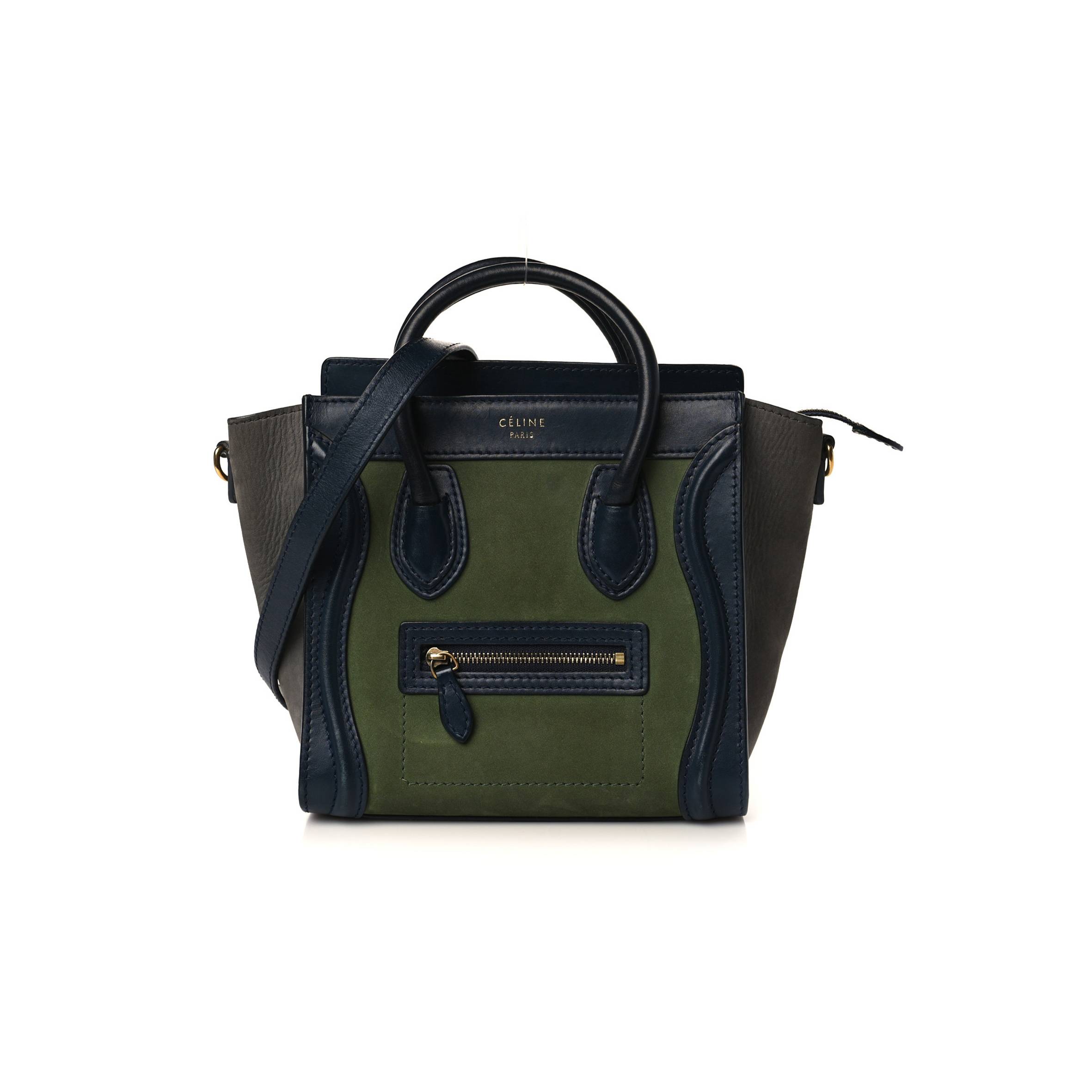 Ce**e nubuck smooth calfskin nano tri-color luggage green (20*19*10cm)