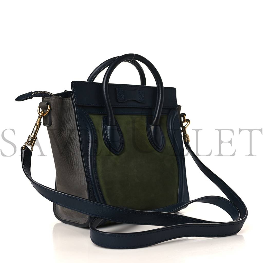 Ce**e nubuck smooth calfskin nano tri-color luggage green (20*19*10cm)