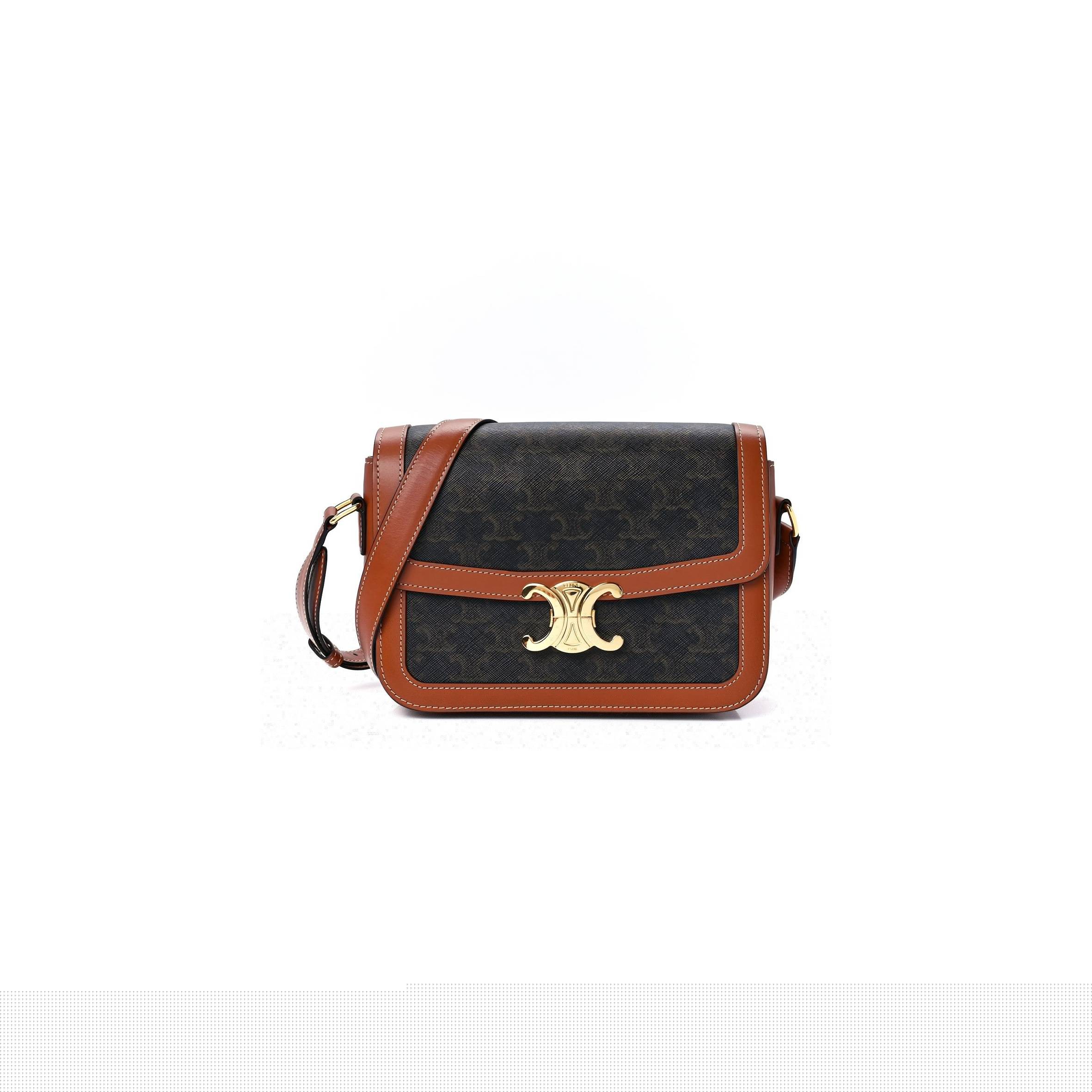 Ce**e triomphe canvas calfskin medium triomphe bag tan (22*15*6cm)