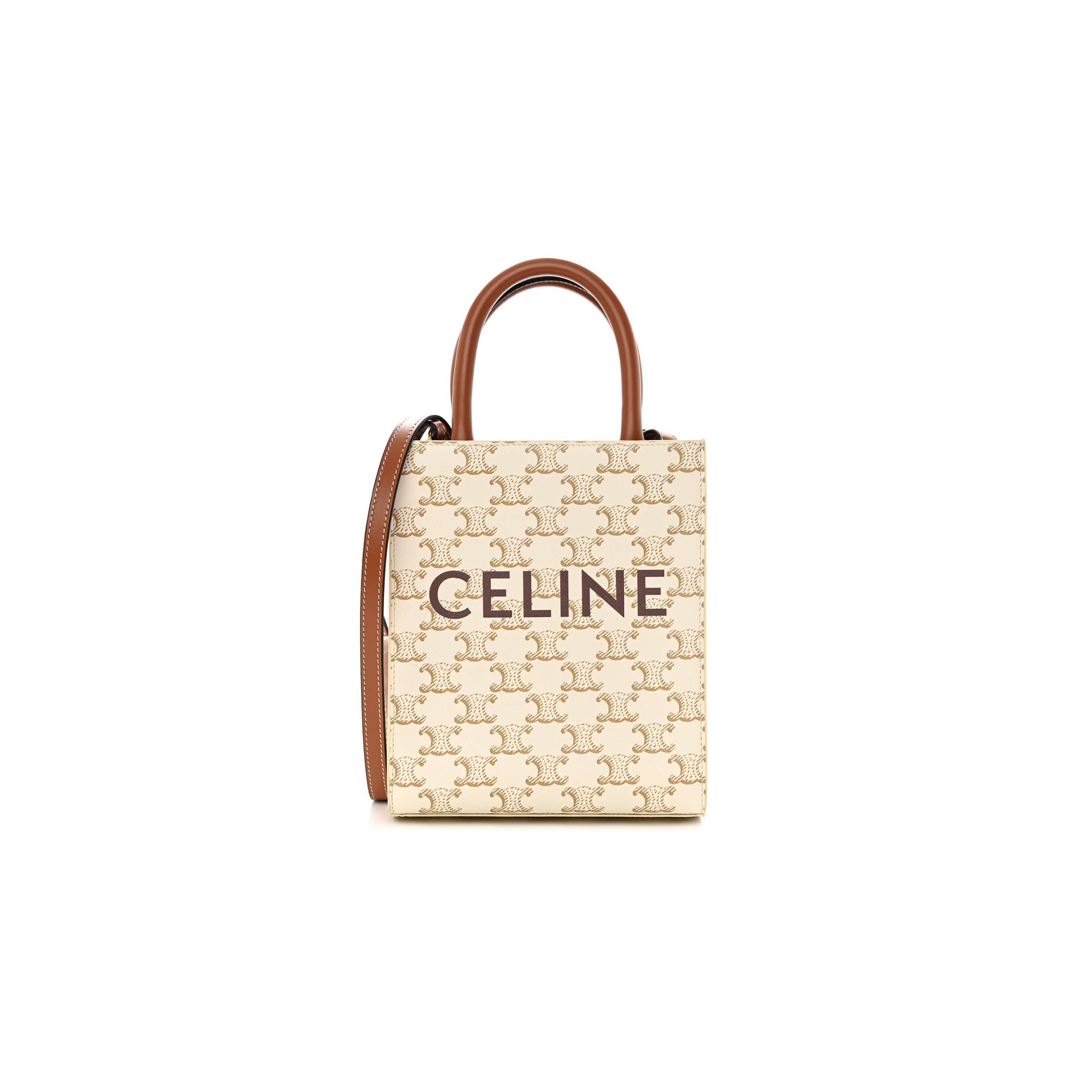 Ce**e triomphe canvas calfskin mini vertical cabas white (20*17*6cm)