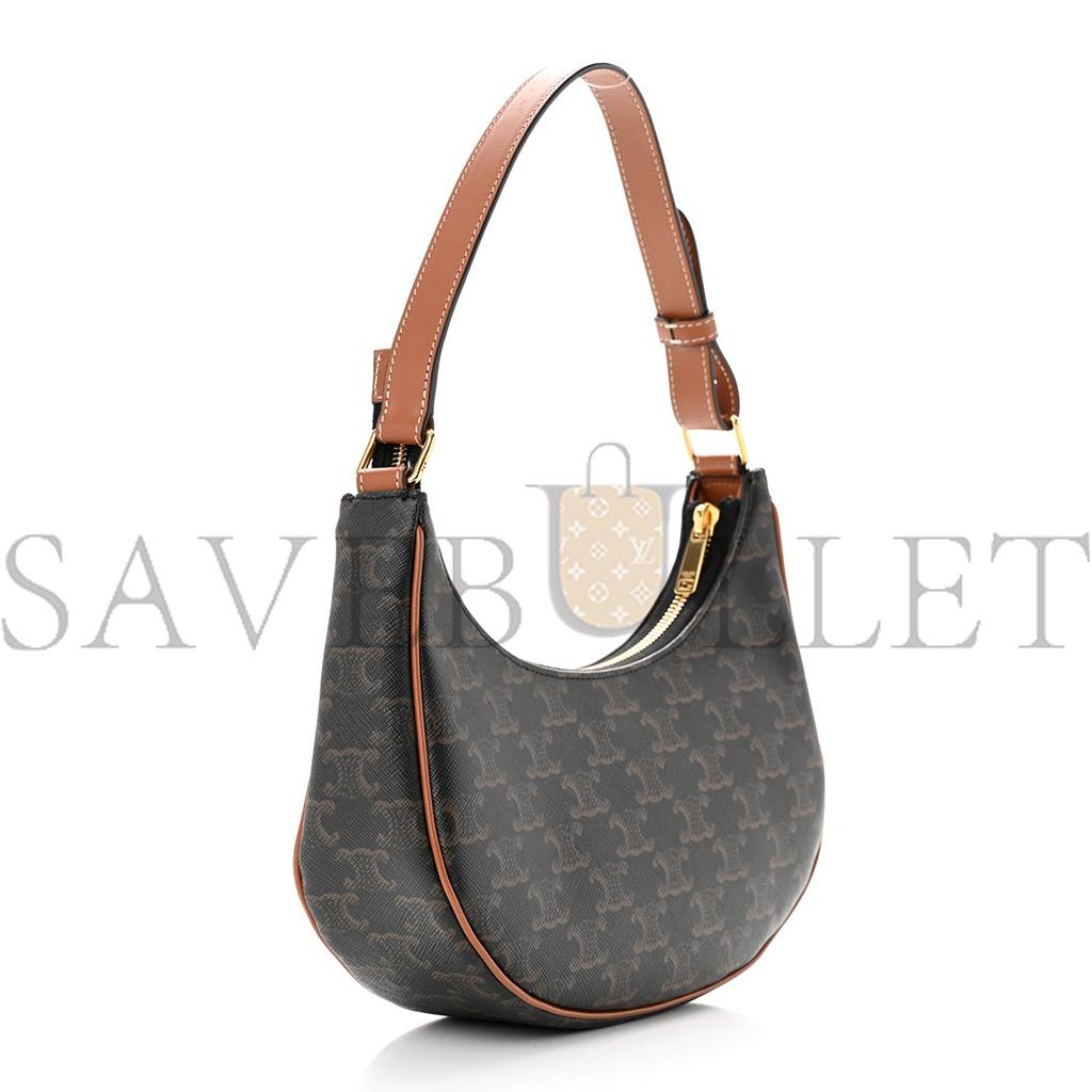 Ce**e triomphe canvas calfskin ava shoulder bag tan (25*18*8cm)
