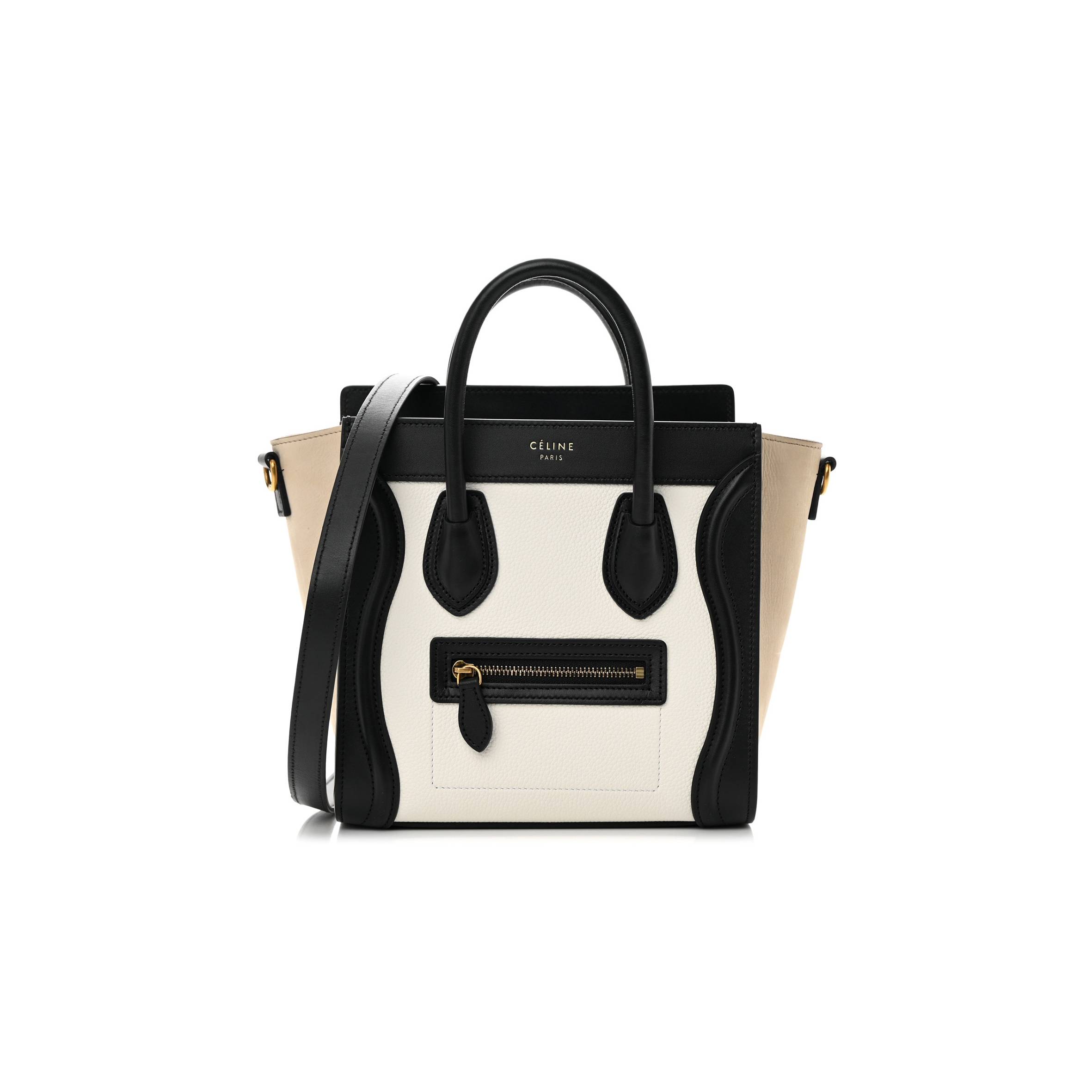 Ce**e baby grained calfskin nubuck nano tri-color luggage white light taupe (21*20*10cm)
