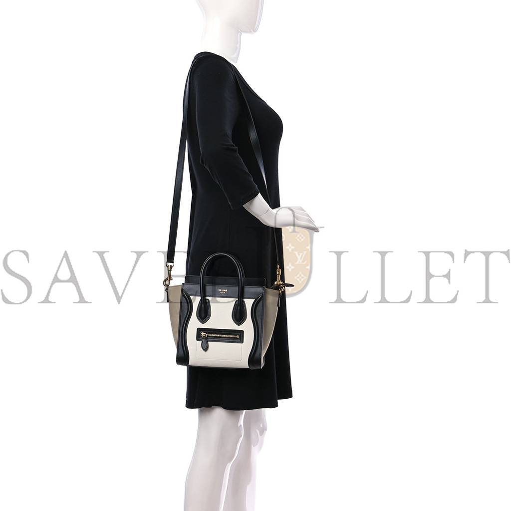 Ce**e baby grained calfskin nubuck nano tri-color luggage white light taupe (21*20*10cm)
