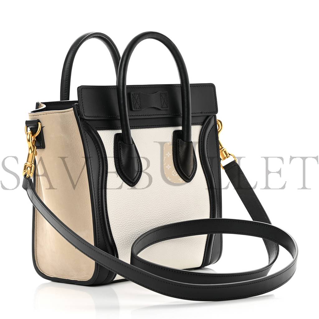 Ce**e baby grained calfskin nubuck nano tri-color luggage white light taupe (21*20*10cm)