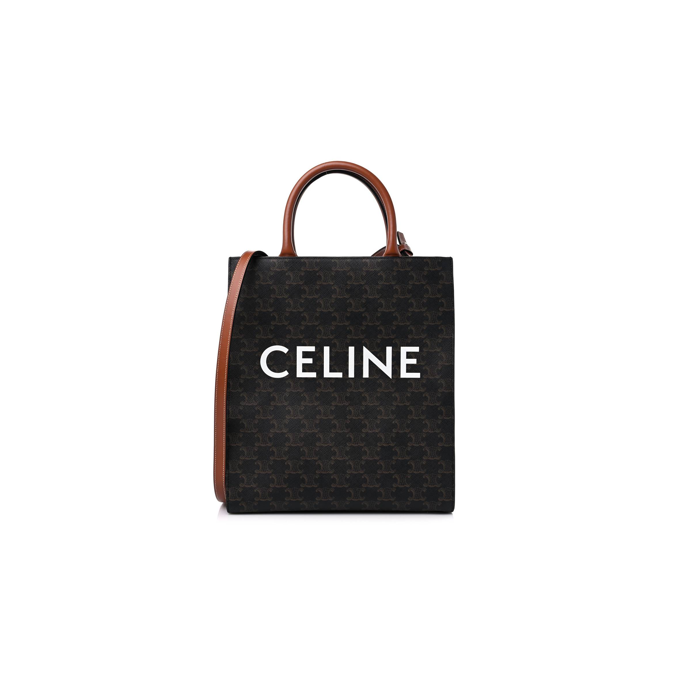 Ce**e triomphe canvas calfskin small vertical cabas tan (32*28*8cm)