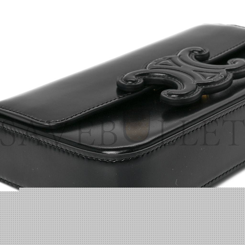 Ce**e shiny calfskin cuir triomphe chain shoulder bag black (20*11*4cm)