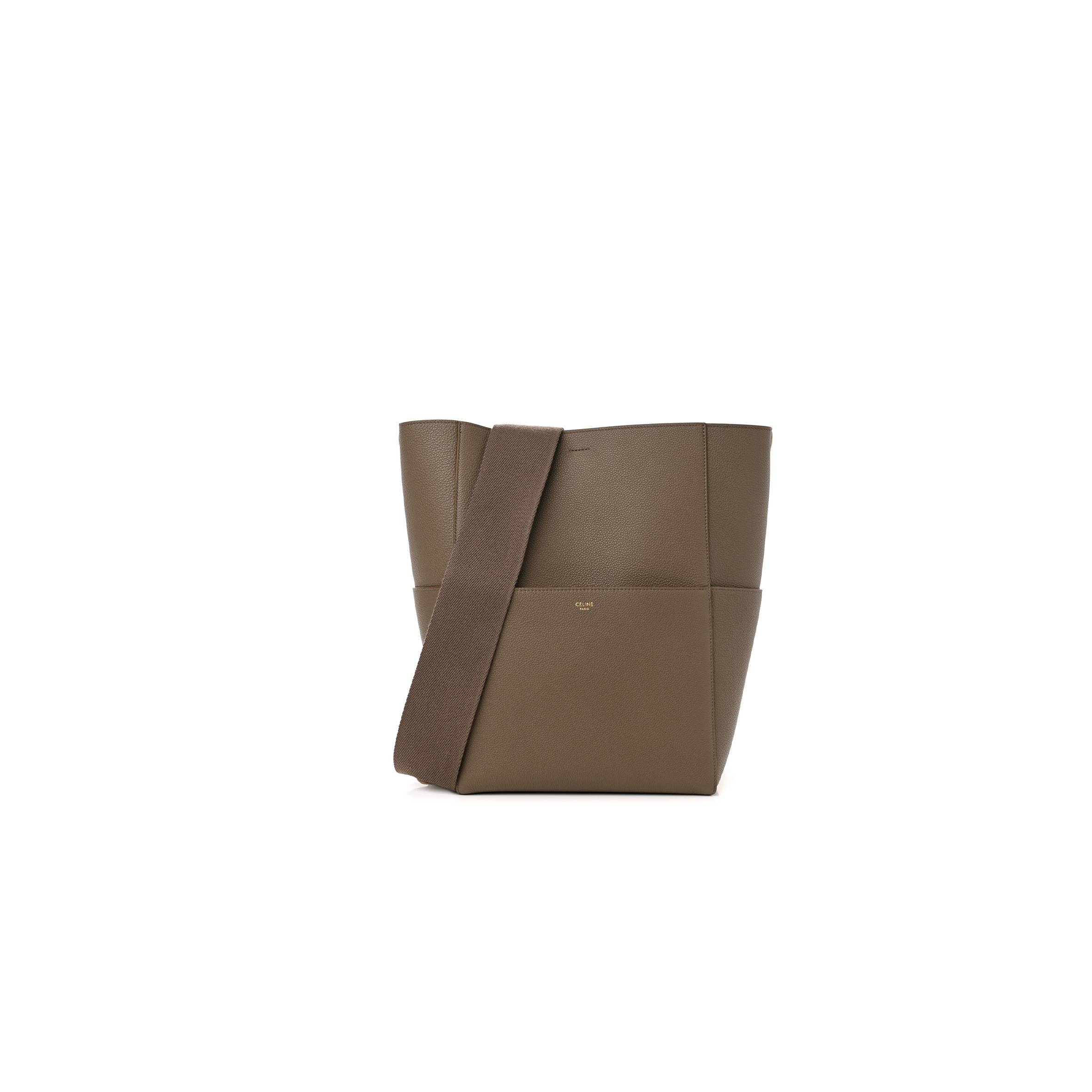 Ce**e soft grained calfskin sangle bucket bag taupe (28*23*17cm)